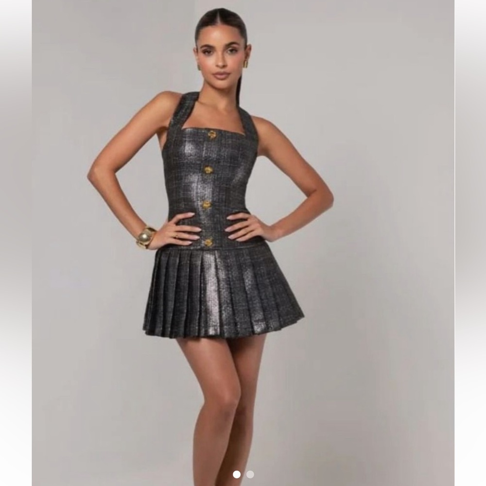 Heiress Metallic Tweed Mini Flare Dress